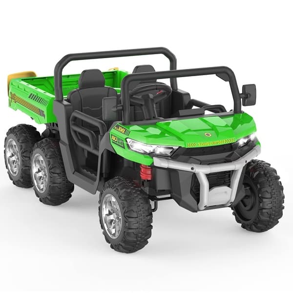 slide 2 of 38, 24V Kids Ride On Dump Truck,4WD 2 Seater Ride On Truck with Dump Bed/Tailgate/Shovel Green