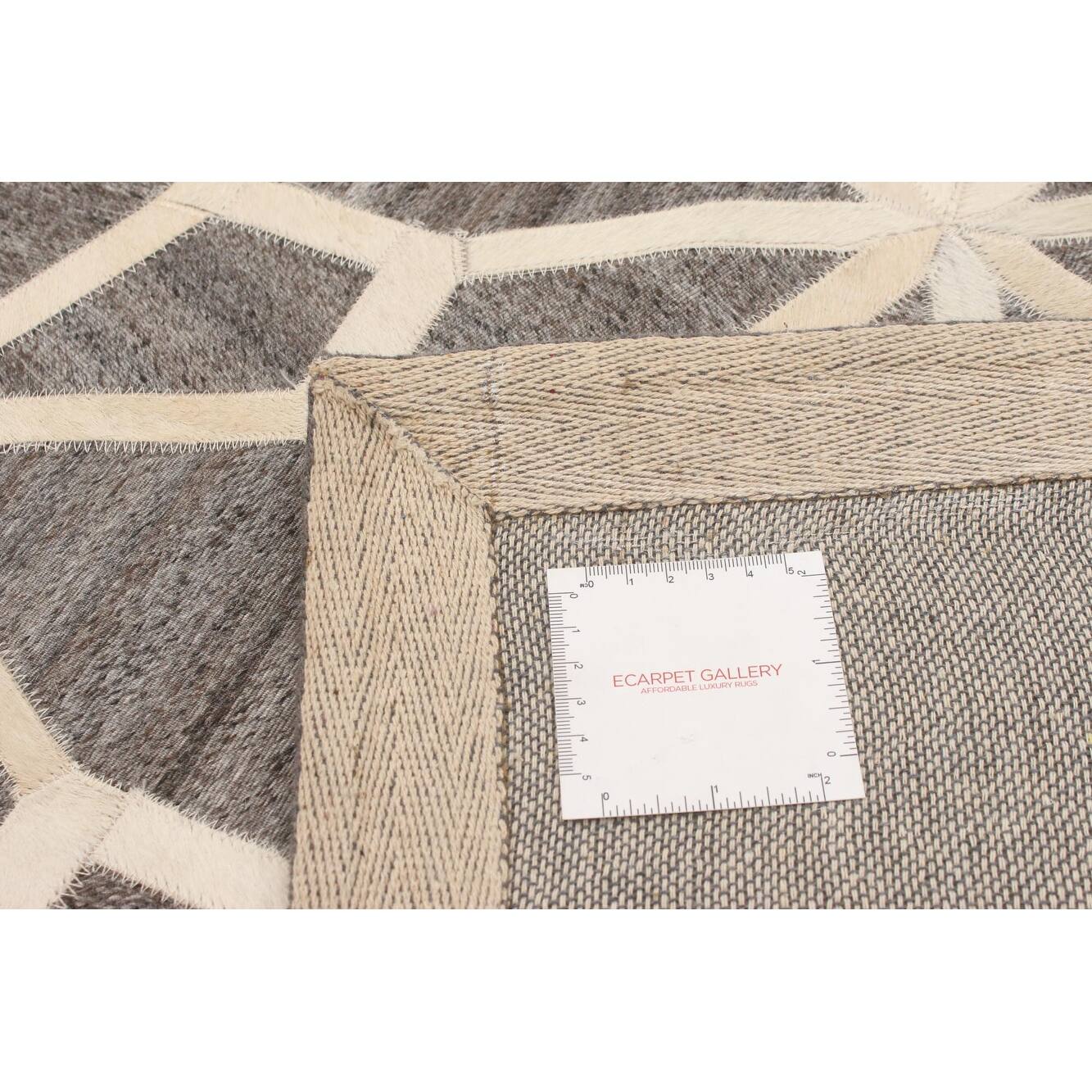 ECARPETGALLERY Handmade Cowhide Patchwork Grey Hemp, Jute, Leather Rug