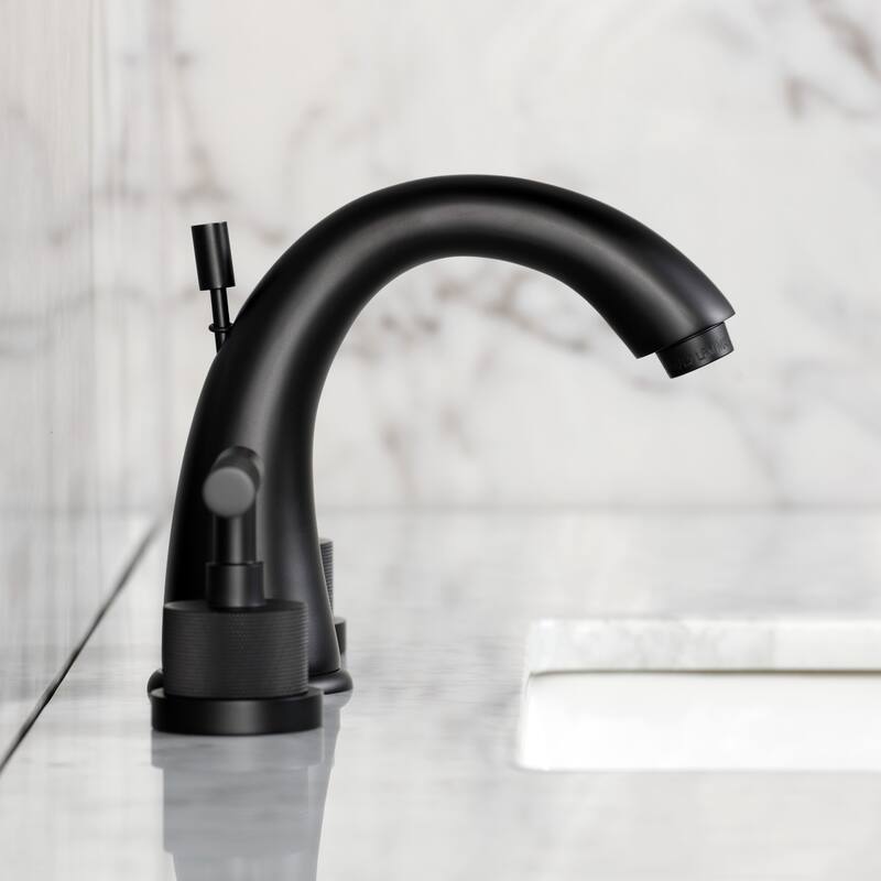 Kingston Brass Convergent Two-Handle 3-Hole Deck Mount Widespread Bathroom Faucet with Knurled Handle and Brass Pop-Up Drain