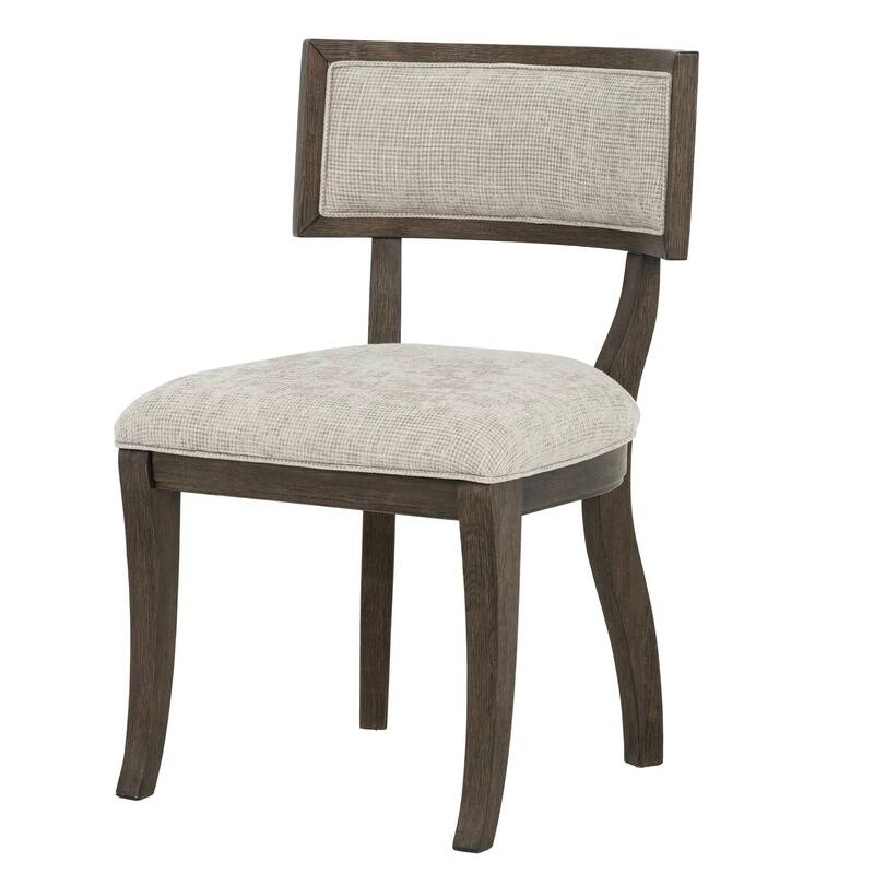 Roomfitters 32-Inch Curved Open-Back Dining Chair (Set of 2), Solid Hardwood Frame in Aged Brown Oak Finish, Beige