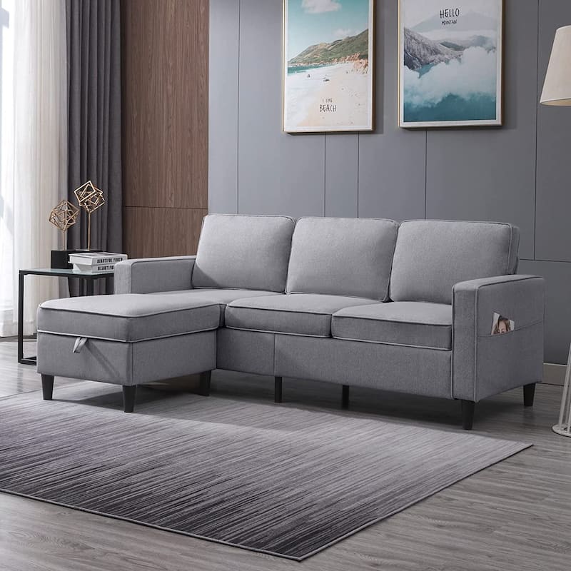 Mixoy 78inch Modern 3-Seat L Shaped Upholstered Sofa with Ottoman - Light Grey