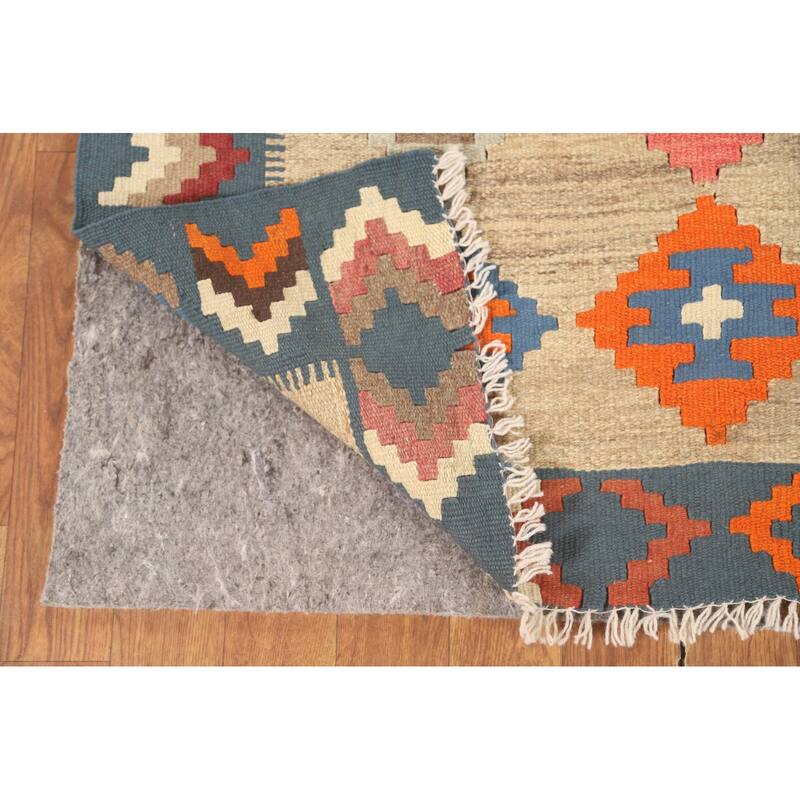 Geometric Kilim Shiraz Persian Accent Rug Hand-Woven Wool Carpet - 3'3" x 4'11"