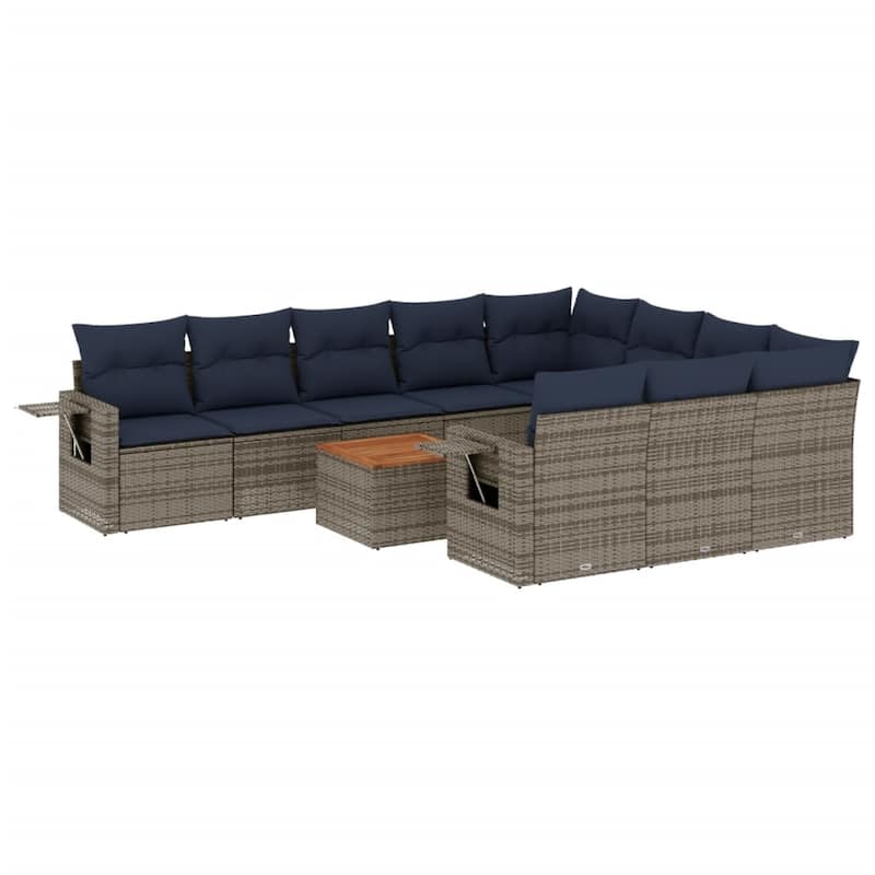 vidaXL 11 Piece Patio Sofa Set with Cushions Black Poly Rattan - 24.4" x 24.4" x 27.2"