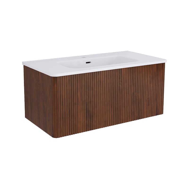 Floating Bathroom Vanity with Glossy White Integrated Ceramic Sink