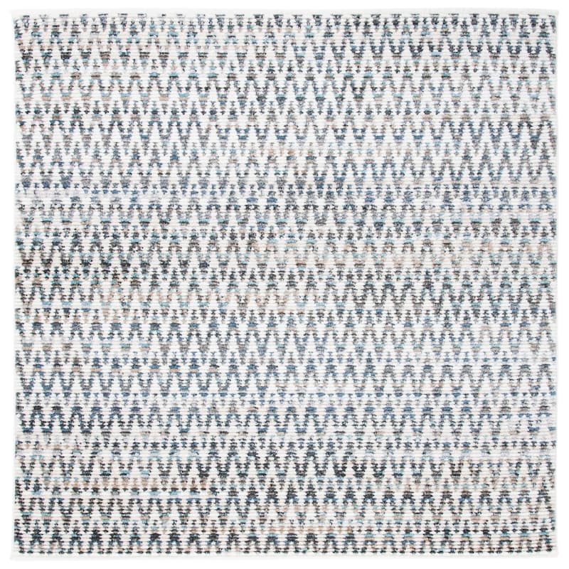 SAFAVIEH Sedona Elvina Boho Chevron Fringe Rug - 6' Square - Ivory/Dark Grey