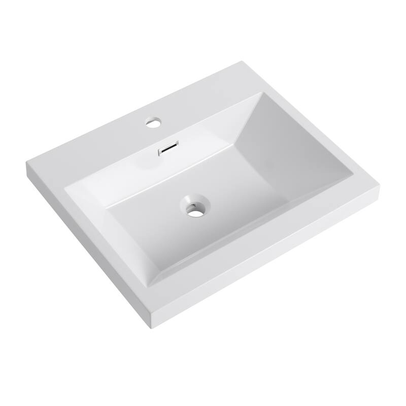 GDFStudio - Elara Gloss White Resin Bathroom Sink Top Only, Modern Rectangular Basin for Wall-Mounted Vanities