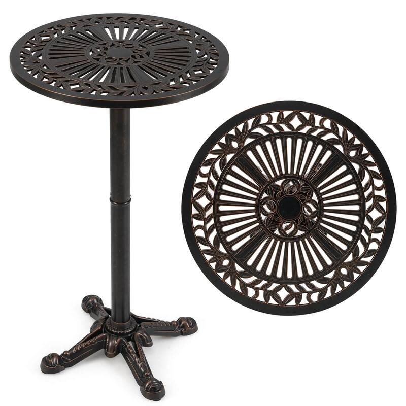Costway 24” Patio Round Bar Table with Carved Texture for Garden - Bronze - See Details