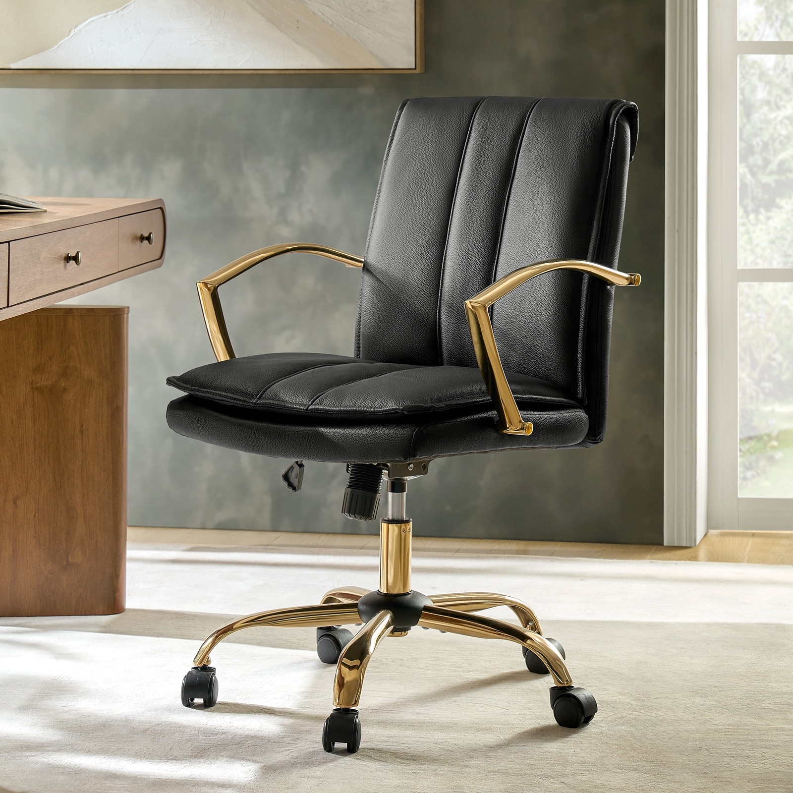 Ignacio Breathable Genuine Leather Rocking 360-degree Swivel and Height-Adjustable Office Chair by HULALA HOME