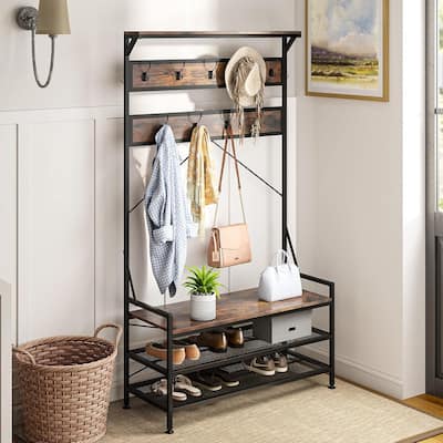 4-In-1 Coat Rack Freestanding Hall Tree w/ Hanging Hooks for Hallway