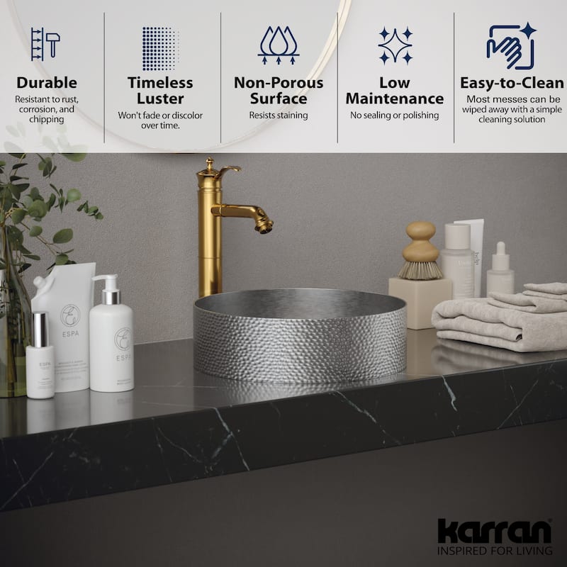 Karran USA CCV100 Cinox 15" Circular Stainless Steel Vessel Bathroom
