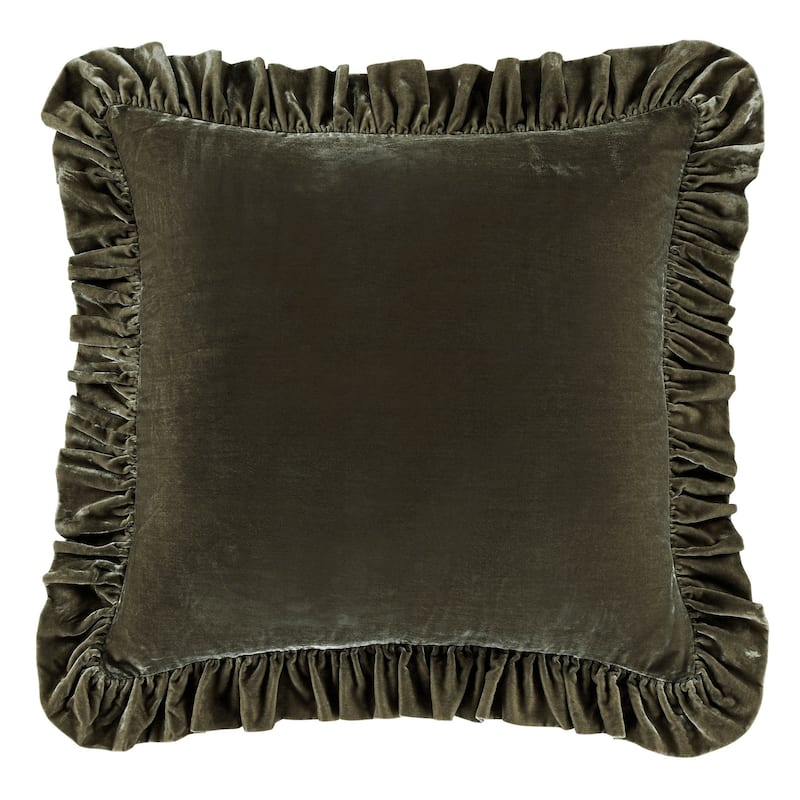 HiEnd Accents Stella Faux Silk Velvet Romantic Western Ruffled Euro Sham, 27"x27" - Fern Green