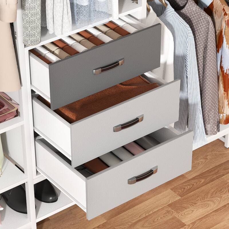 Closet Organizer with Wood Drawers, Garment Rack with Wood Shelves for ...