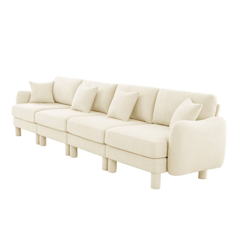 109.4" 3-Seater Modern Upholstered Sofa Couch, Deep-Seat Sectional Sofa with Shell-Shaped Armrests, Leisure Sofa for Living Room