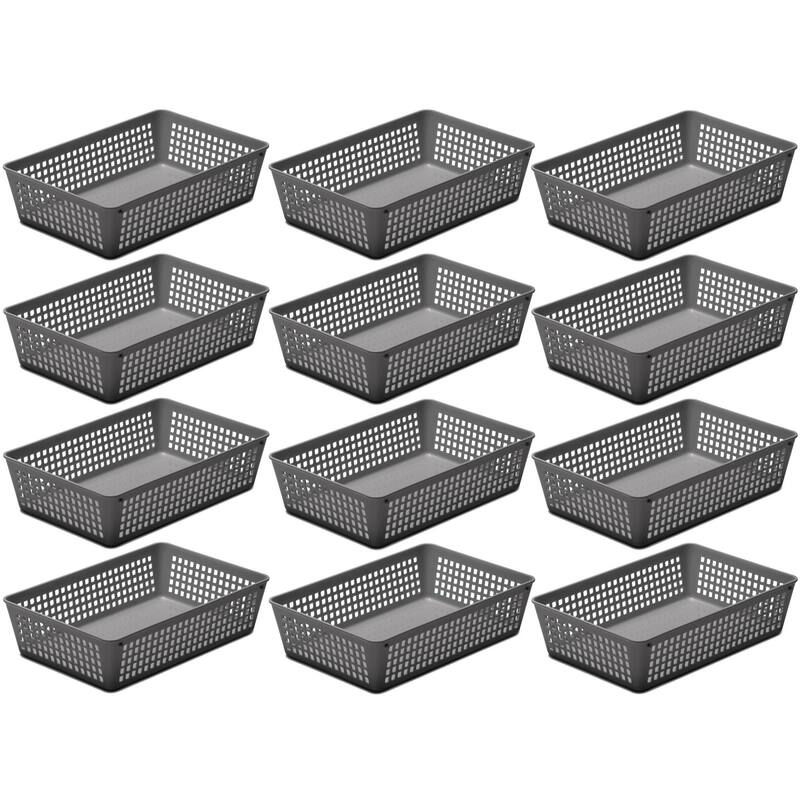 12-Pack Plastic Storage Baskets for Office Drawer, Classroom Desk - Grey
