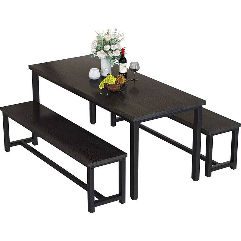 4 - Person Dining Set with Bench and Rectangle Table - Black - Table Size: 47.2"W X 28.7"D X 28.7"H