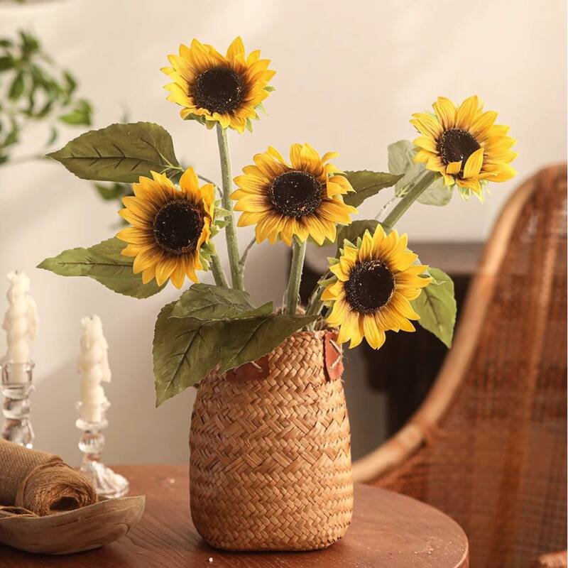 RusticReach One-Head Artificial Sunflower Stem 19.7" Tall - Yellow - [B]-Three Stems