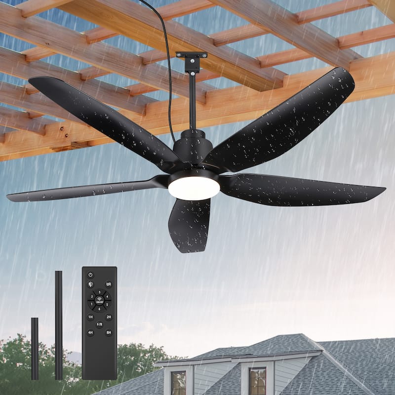 42"/52" Waterproof 5-Blade Outdoor Ceiling Fan with LED Light and Remote - Black-52"