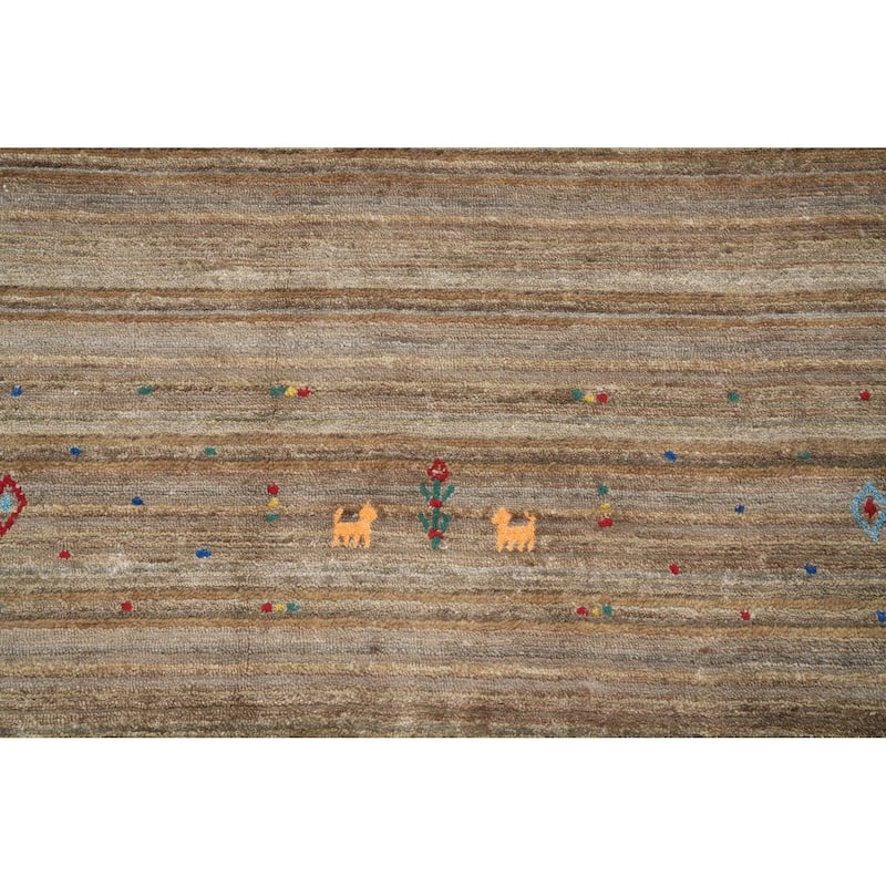 Hand Knotted Oriental Viscose Silk Carpet Tribal Animal Pictorial Brown Gabbeh Area Rug - 9' 3'' X 9' 5''