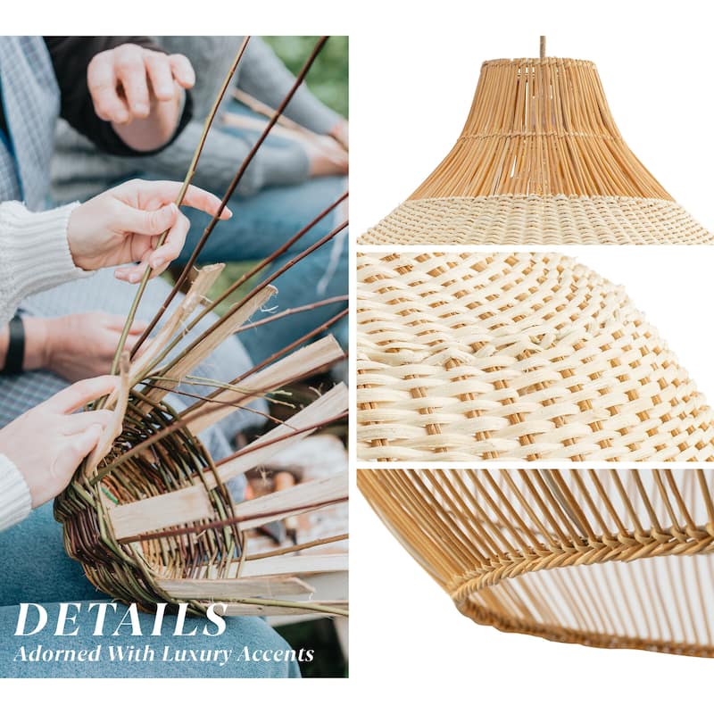 Beatrice Rattan Pendant Light - Natural Dome 1-Light Handwoven Hanging Light For Modern, Transitional, Farmhouse Room Decor