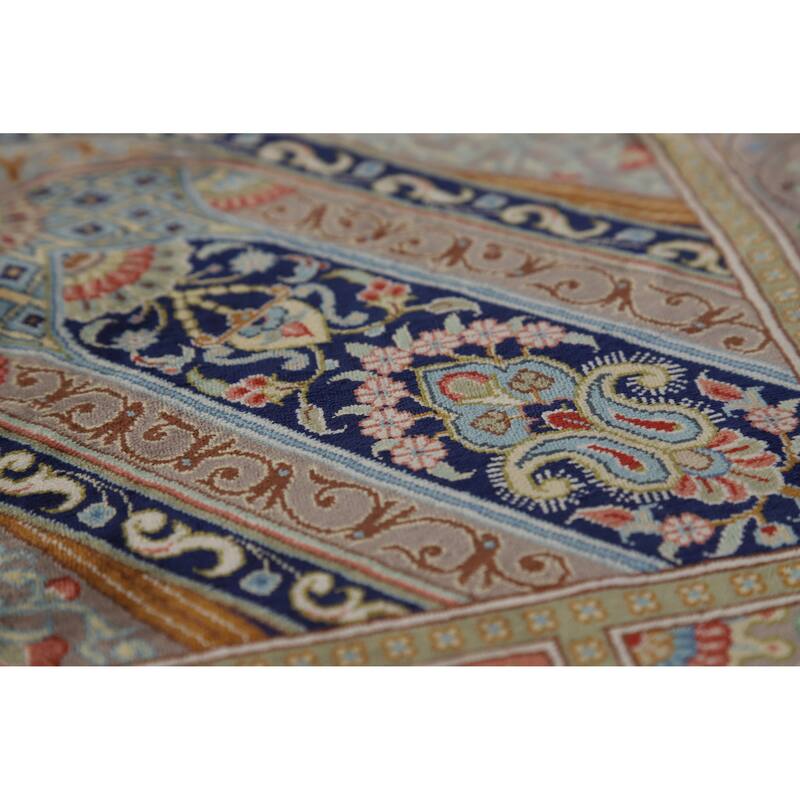 Hand Knotted Oriental 100% Silk Carpet Traditional Floral Yellow & Gold Qum Area Rug - 10' 2'' X 6' 5''