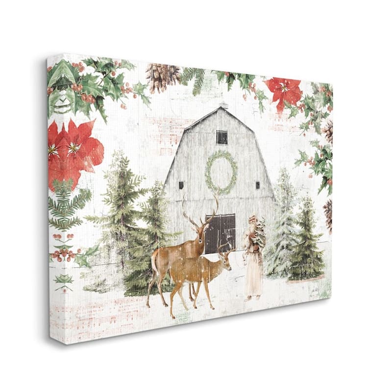 Stupell Rustic Holiday Barn Animals Seasonal Christmas Winter Canvas Wall Art - 16 x 20