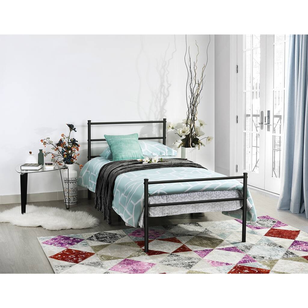 Homylin Modern Black Metal Platform Bed Frame with Boards