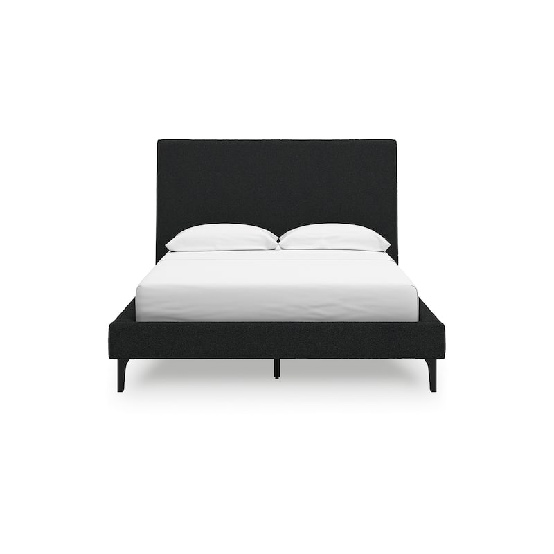 Mooran Full Size Bed, Black Boucle Upholstery, Tall Panel Headboard