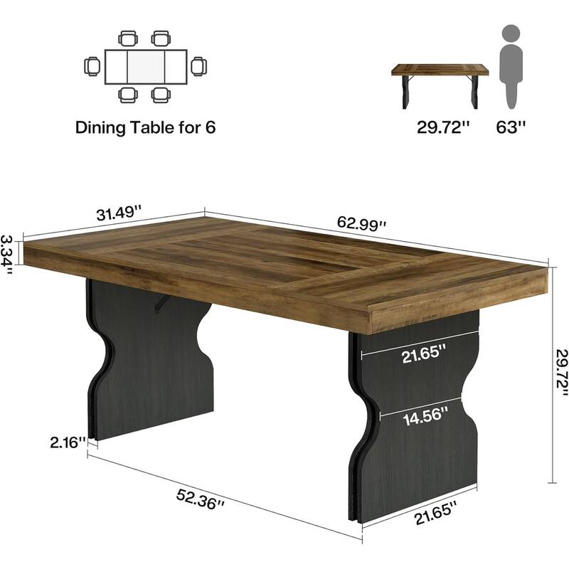 63-Inch Dining Table with Hourglass Shape Legs