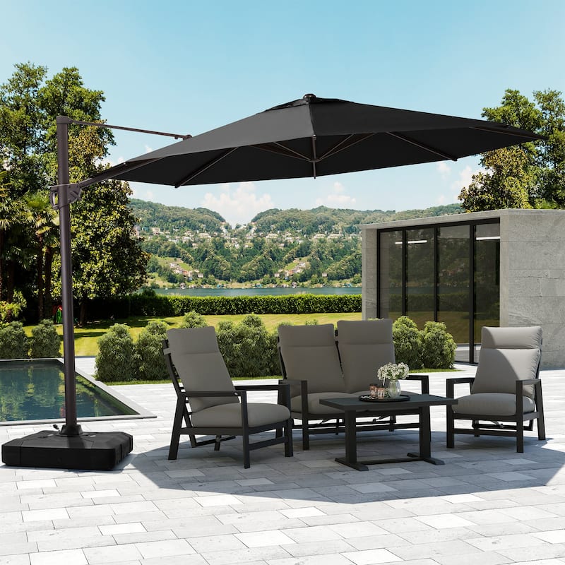 Outdoor Patio Cantilever Offset Umbrella with Base, Tilt and Rotational