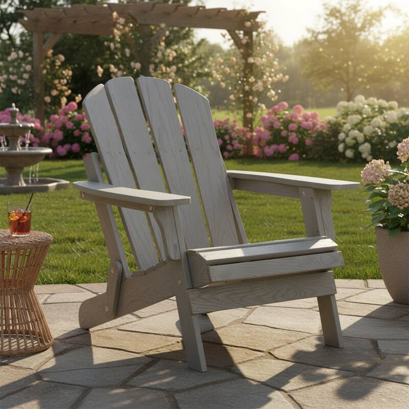 Oversize Embossed Wooden Outdoor Folding Adirondack Chair with Pre-Assembled BackRest & SeatBoard,for Garden Pool Deck Firepit