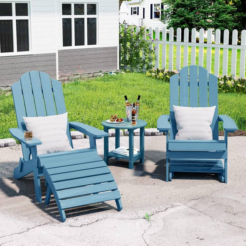 WINSOON All Weather HIPS Outdoor Folding Ottoman Adirondack Chair Footrest Set Of 2