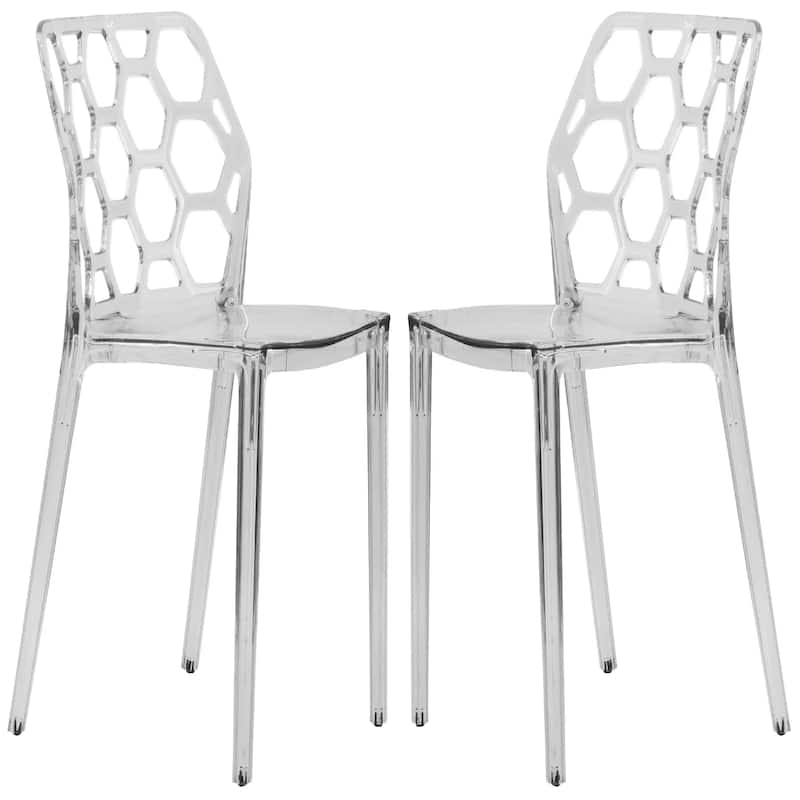 Dynamic Transparent Lucite Honeycomb Cut-Out Seamless Stackable Dining Accent Chair Set of 2 - Clear