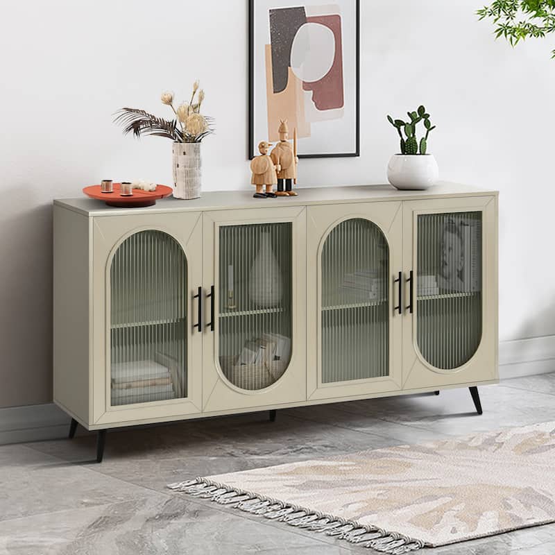 TV Stand for 65+ Inch TV, Wood TV Stand with Storage Cabinet & Adjustable Shelves, Media TV Console for Living Room Bedroom