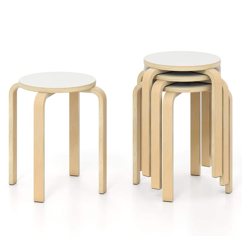 Gymax Set of 4 18'' Stacking Stool Round Dining Chair Backless Wood - White