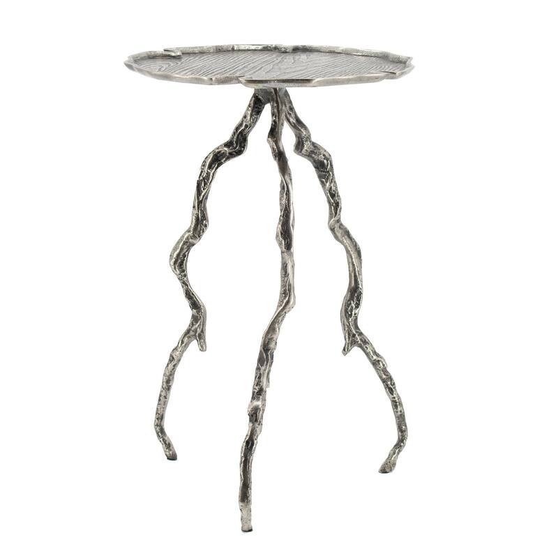 15.5 in. Silver Round Metal End Table, Sturdy Build End Side Table for Living Rooms