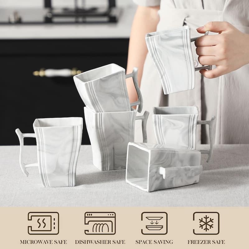 MALACASA Flora Porcelain Square 6-Piece Coffee Cup 7Oz.