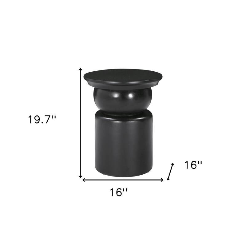 20" Geometric Drum Black Round Solid Wood Side End Table with Pedestal for Entryway or Living Room - 19.7”H x 16”W x 16”L