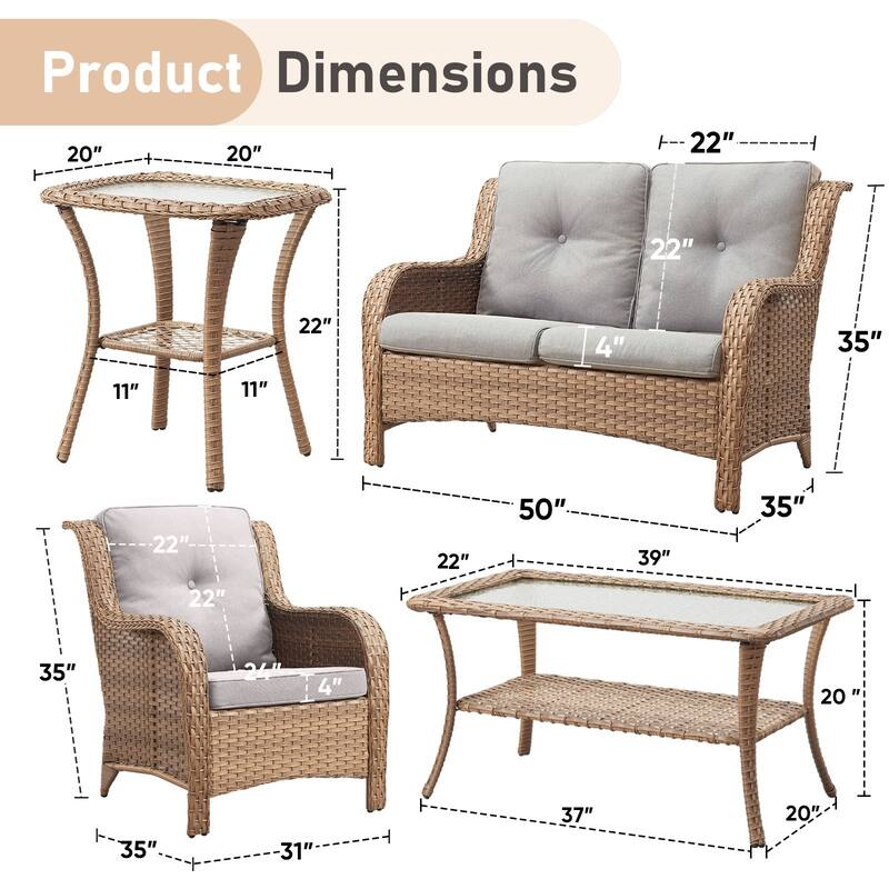 Outdoor Loveseat Sofa with Chair Ottoman Table