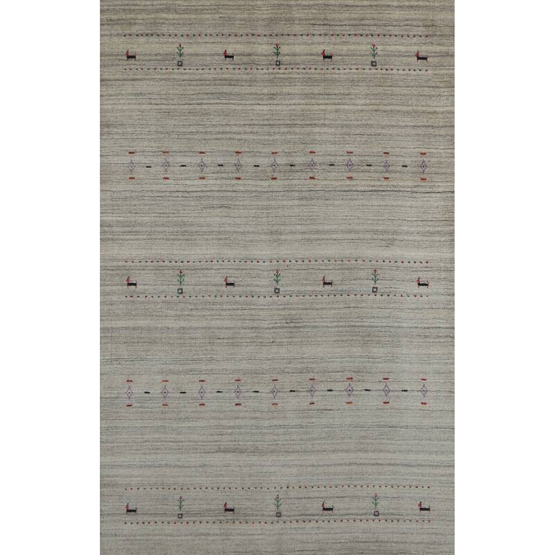 Hand Knotted Oriental 100% Wool Carpet Tribal Animal Pictorial Greys & Charcoal Gabbeh Area Rug - 7' 9'' X 5' 1''