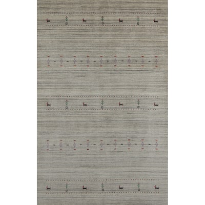 Hand Knotted Oriental 100% Wool Carpet Tribal Animal Pictorial Greys & Charcoal Gabbeh Area Rug - 7' 9'' X 5' 1''