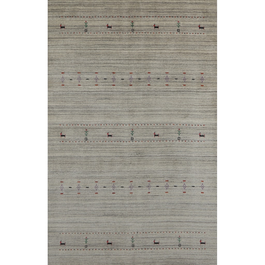 Hand Knotted Oriental 100% Wool Carpet Tribal Animal Pictorial Greys & Charcoal Gabbeh Area Rug - 7' 9'' X 5' 1''