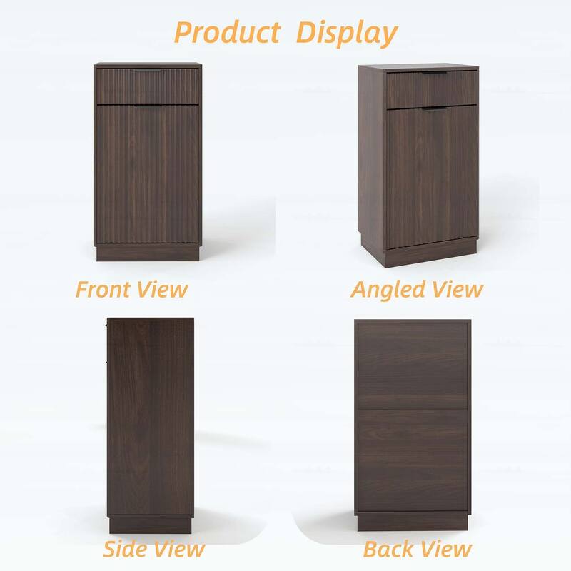 Tilt-Out Trash Can Cabinet with Wave-Textured Hideaway Drawer and Pull-Out Bin,Multipurpose Living Room