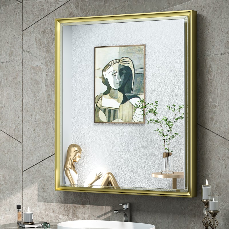TokeShimi Medicine Cabinets for Bathroom with Mirror, Beveled Framed - 30''x26'' - Gold