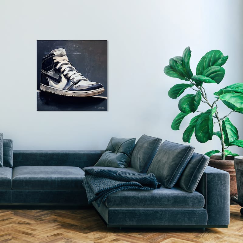 Wynwood Studio Fashion and Glam Obsidian Sneaker Blue and Modern & Contemporary Wall Art Canvas Print - 30 x 30
