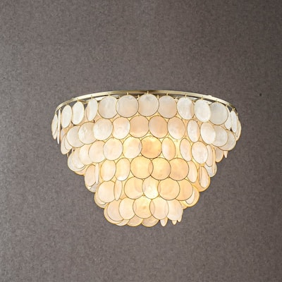 CraftHome 6-Light Modern Coastal Aged Bronze Natural Capiz Shell Tiered Flush Mount Vintage Glam Ceiling Light For Living Room