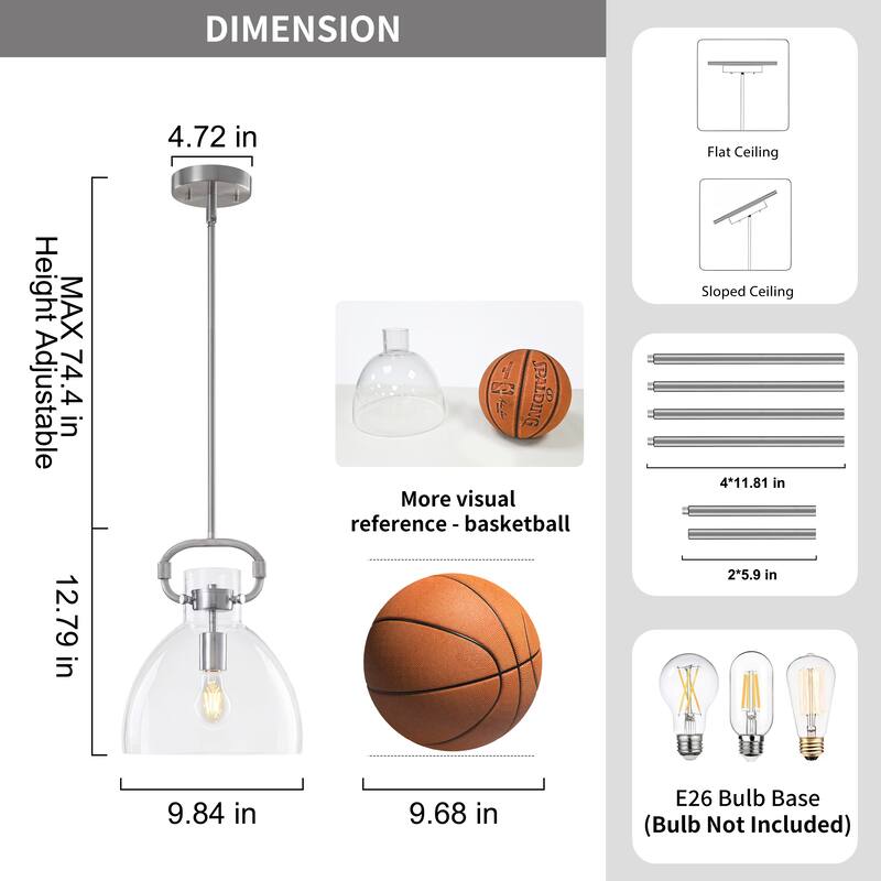 Starsky 1-Light Industrial Pendant With Glass Shade