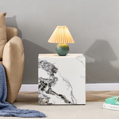Modern Cube Coffee Table Accent Table with Faux Marble Patterned, End Table Dining Table for Living Room