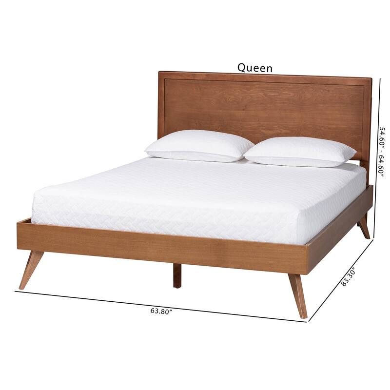 Jiro Platform Bed - Mid-Century Modern Wood Bed Frame with Panel Headboard and Angled Legs for Bedroom or Guest Room