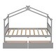 preview thumbnail 13 of 30, Twin Size Wooden House Platform Bed with 2 Drawers, Wood Bed Frame with Roof and Safety Guardrail for Kids Teens Boys Girls