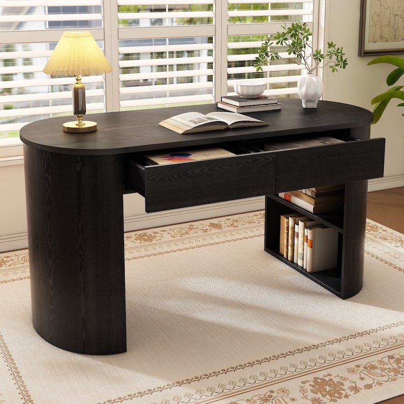 Christopher Knight Home - Quinnie Modern MDF Storage Writing Desk with Drawers and Open Shelves - Black